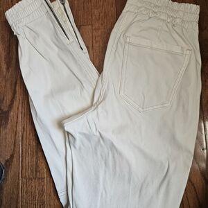 Spanx Parchment Cream Twill Stretch Zipper Ankle Jogger Size XS